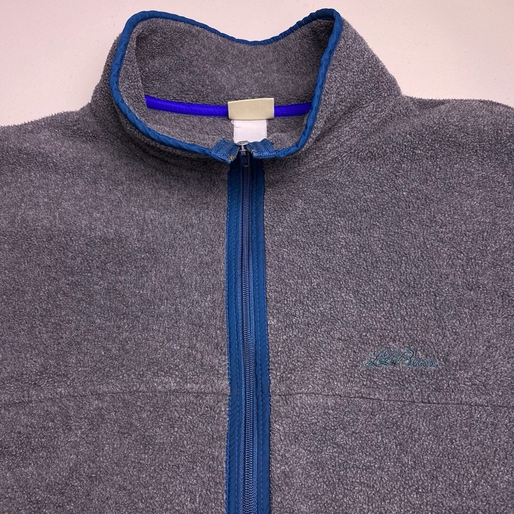 80s LL Bean Jacket XL Womens Full Zip Fleece Gray Oversized Script VGUC